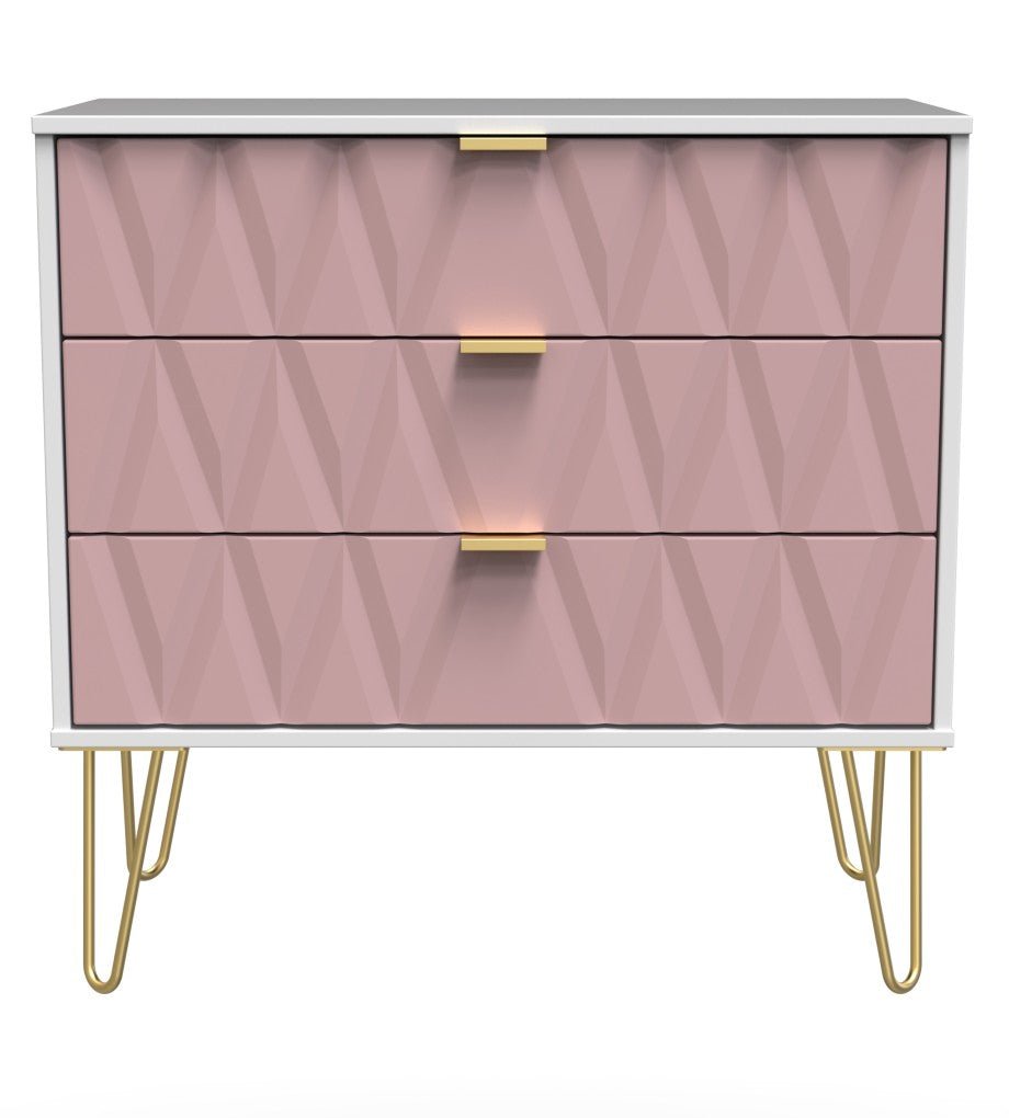 Diamond 3 Drawer Chest with Gold Hairpin Legs - Welcome Furniture