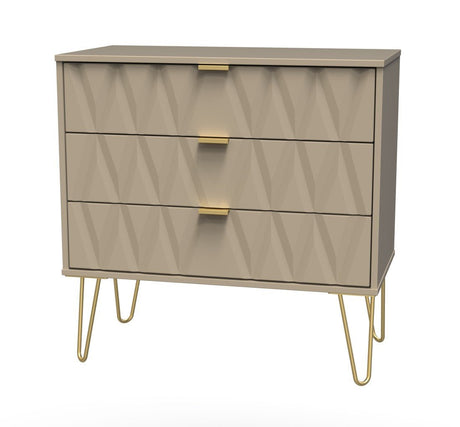 Diamond 3 Drawer Chest with Gold Hairpin Legs - Welcome Furniture