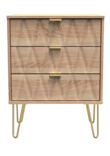 Diamond 3 Drawer Midi Chest with Gold Hairpin Legs - Welcome Furniture