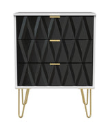 Diamond 3 Drawer Midi Chest with Gold Hairpin Legs - Welcome Furniture