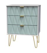 Diamond 3 Drawer Midi Chest with Gold Hairpin Legs - Welcome Furniture
