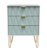 Diamond 3 Drawer Midi Chest with Gold Hairpin Legs - Welcome Furniture