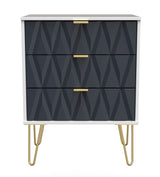Diamond 3 Drawer Midi Chest with Gold Hairpin Legs - Welcome Furniture