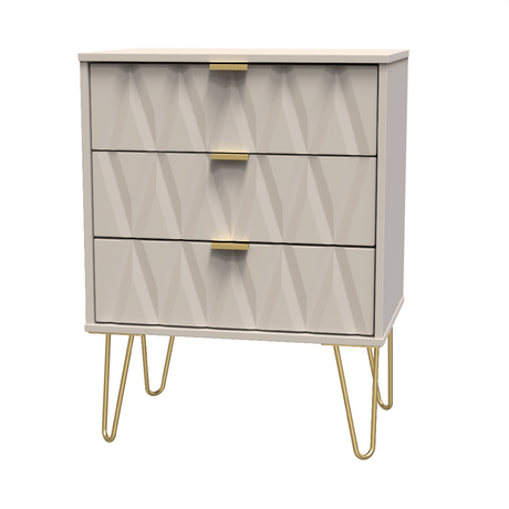Diamond 3 Drawer Midi Chest with Gold Hairpin Legs - Welcome Furniture