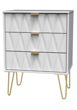 Diamond 3 Drawer Midi Chest with Gold Hairpin Legs - Welcome Furniture