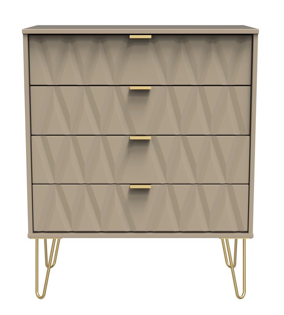 Diamond 4 Drawer Chest with Gold Hairpin Legs - Welcome Furniture