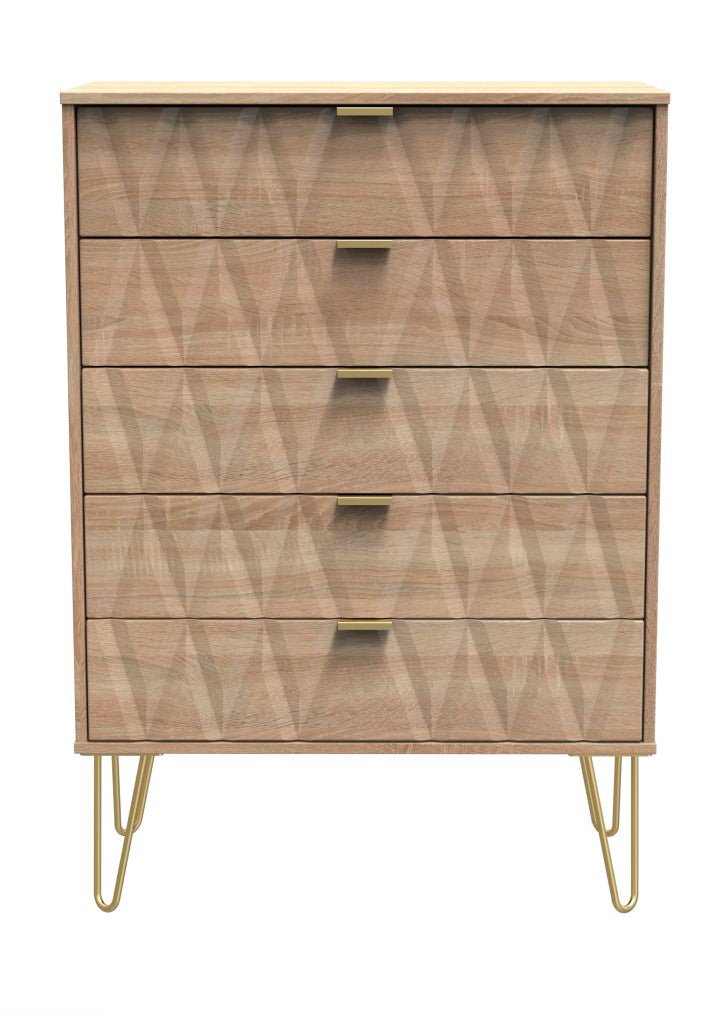 Diamond 5 Drawer Chest with Gold Hairpin Legs - Welcome Furniture