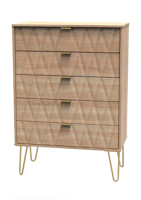 Diamond 5 Drawer Chest with Gold Hairpin Legs - Welcome Furniture