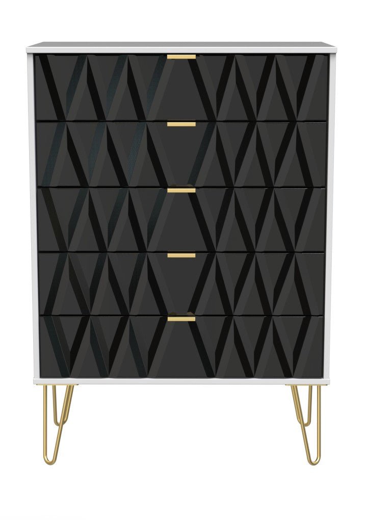 Diamond 5 Drawer Chest with Gold Hairpin Legs - Welcome Furniture