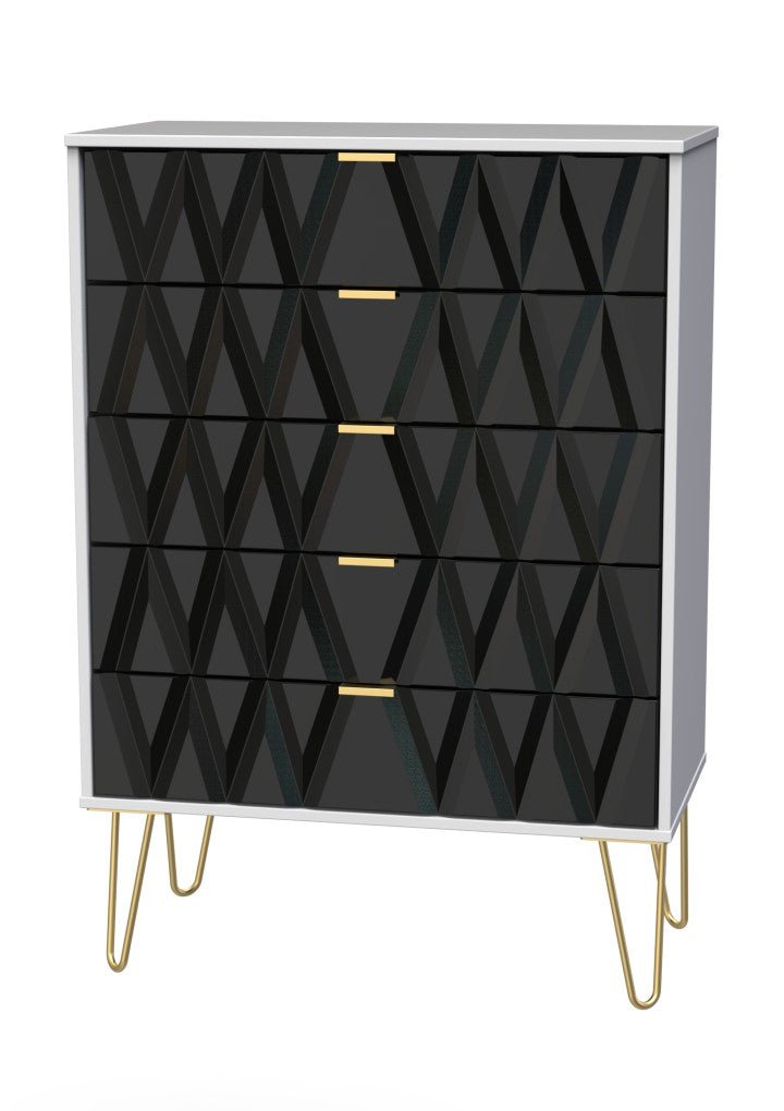Diamond 5 Drawer Chest with Gold Hairpin Legs - Welcome Furniture