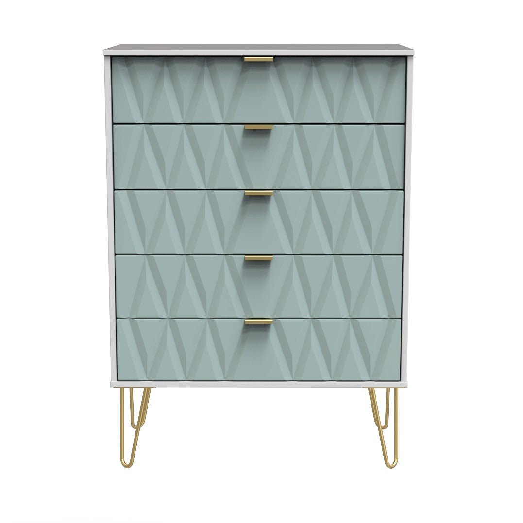 Diamond 5 Drawer Chest with Gold Hairpin Legs - Welcome Furniture