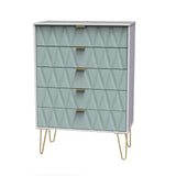 Diamond 5 Drawer Chest with Gold Hairpin Legs - Welcome Furniture