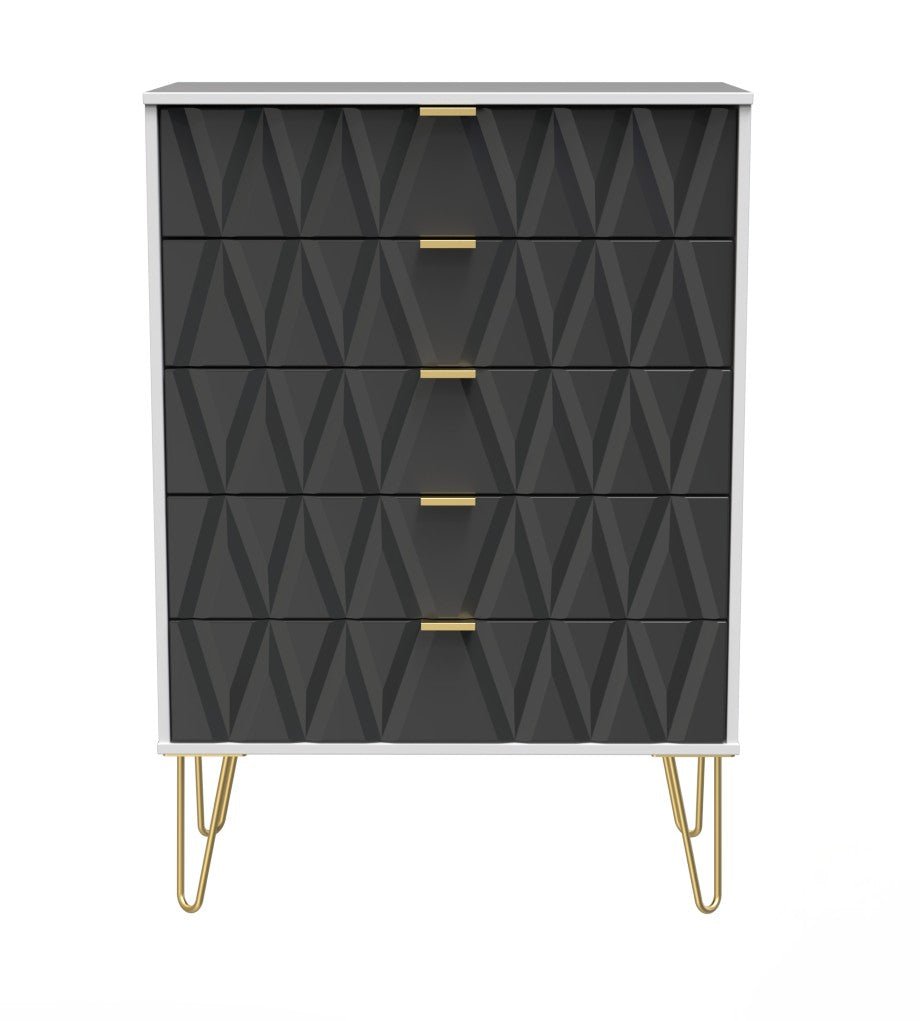 Diamond 5 Drawer Chest with Gold Hairpin Legs - Welcome Furniture