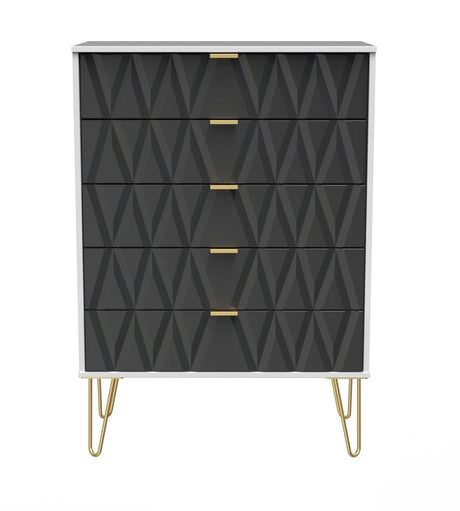 Diamond 5 Drawer Chest with Gold Hairpin Legs - Welcome Furniture
