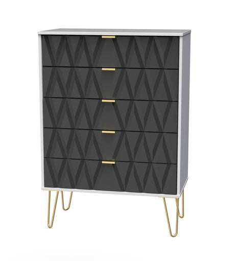 Diamond 5 Drawer Chest with Gold Hairpin Legs - Welcome Furniture