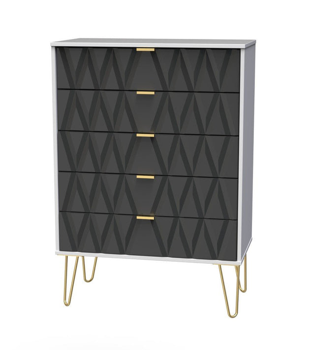 Diamond 5 Drawer Chest with Gold Hairpin Legs - Welcome Furniture