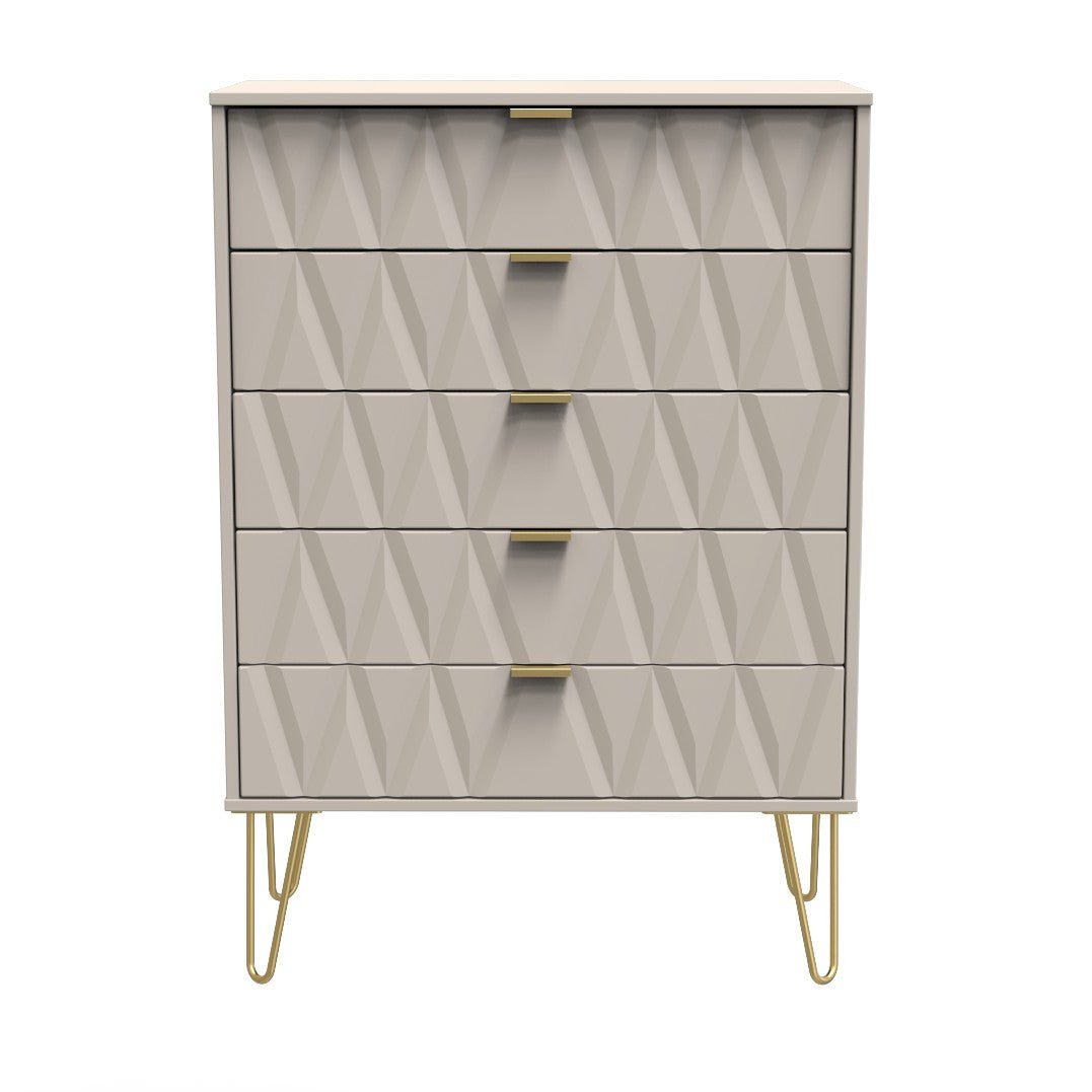 Diamond 5 Drawer Chest with Gold Hairpin Legs - Welcome Furniture