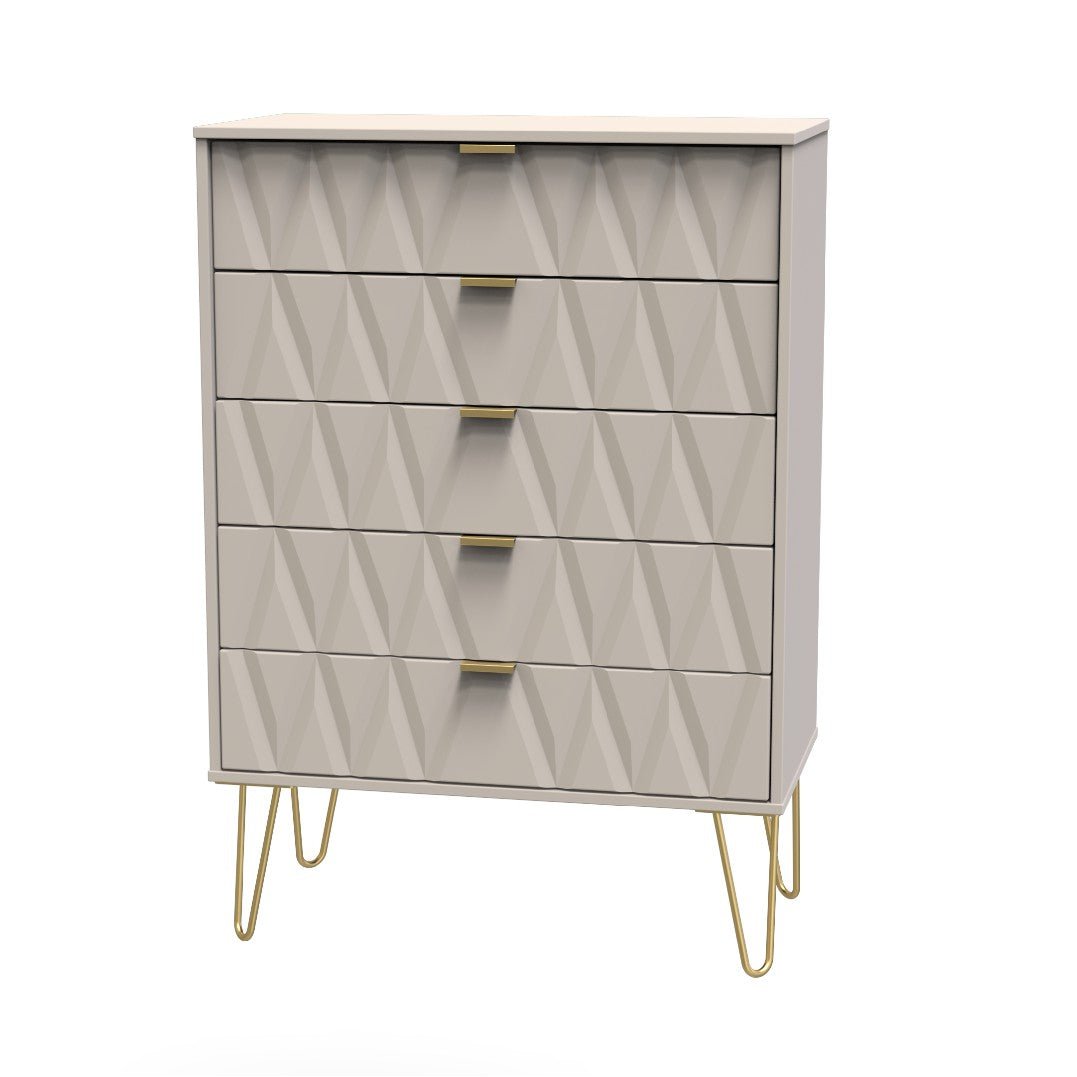 Diamond 5 Drawer Chest with Gold Hairpin Legs - Welcome Furniture