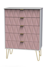 Diamond 5 Drawer Chest with Gold Hairpin Legs - Welcome Furniture
