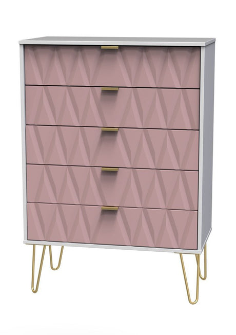 Diamond 5 Drawer Chest with Gold Hairpin Legs - Welcome Furniture