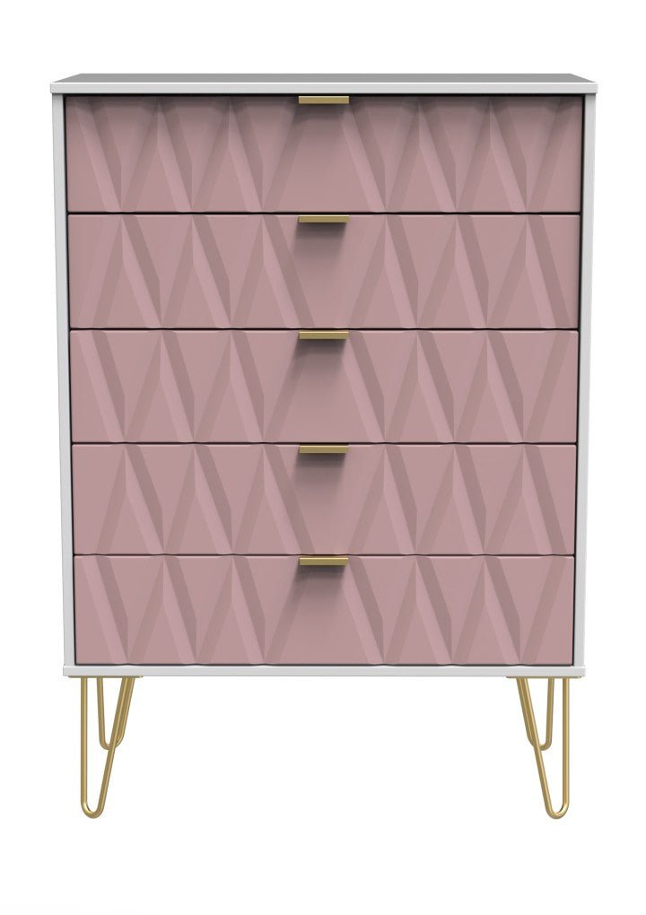 Diamond 5 Drawer Chest with Gold Hairpin Legs - Welcome Furniture