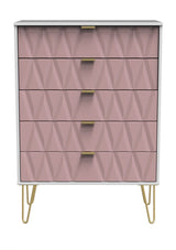 Diamond 5 Drawer Chest with Gold Hairpin Legs - Welcome Furniture