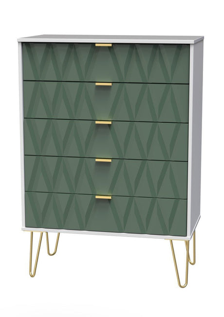 Diamond 5 Drawer Chest with Gold Hairpin Legs - Welcome Furniture