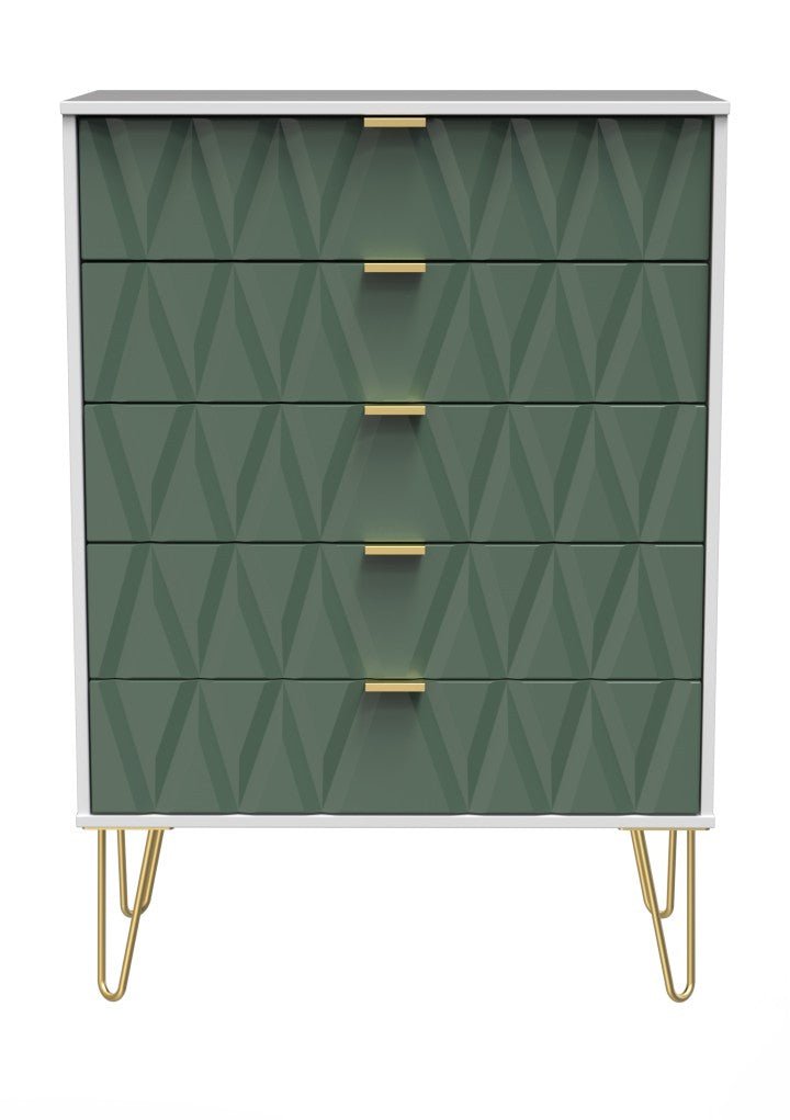 Diamond 5 Drawer Chest with Gold Hairpin Legs - Welcome Furniture