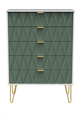 Diamond 5 Drawer Chest with Gold Hairpin Legs - Welcome Furniture