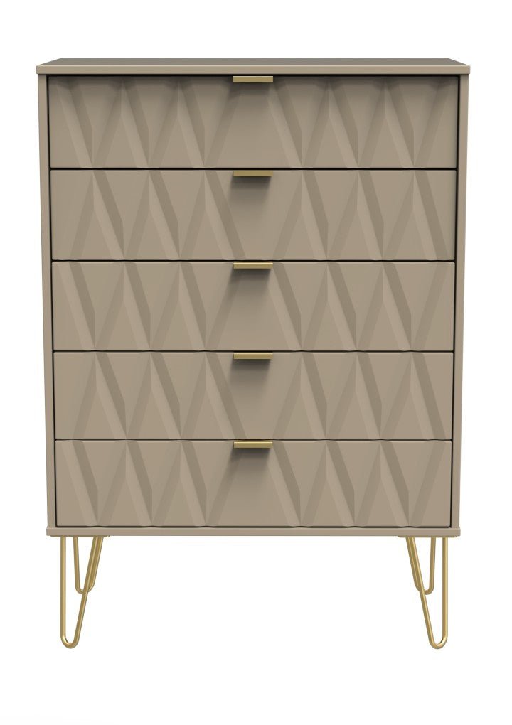 Diamond 5 Drawer Chest with Gold Hairpin Legs - Welcome Furniture