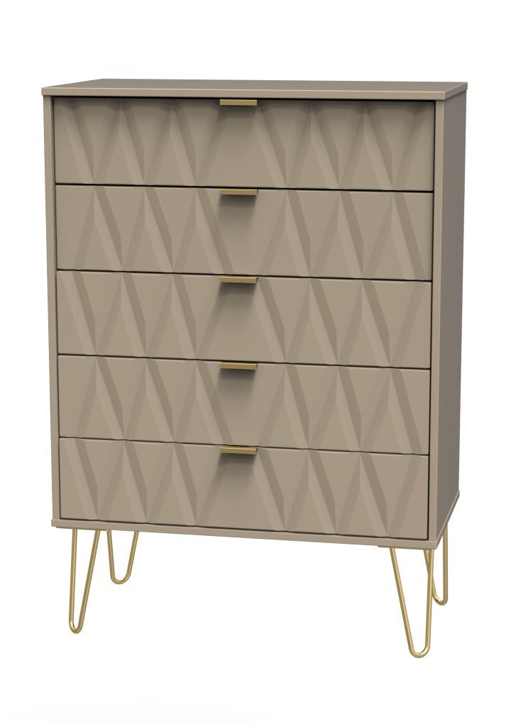 Diamond 5 Drawer Chest with Gold Hairpin Legs - Welcome Furniture