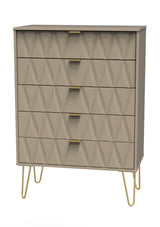 Diamond 5 Drawer Chest with Gold Hairpin Legs - Welcome Furniture