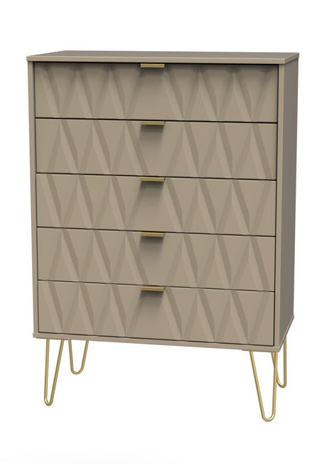 Diamond 5 Drawer Chest with Gold Hairpin Legs - Welcome Furniture