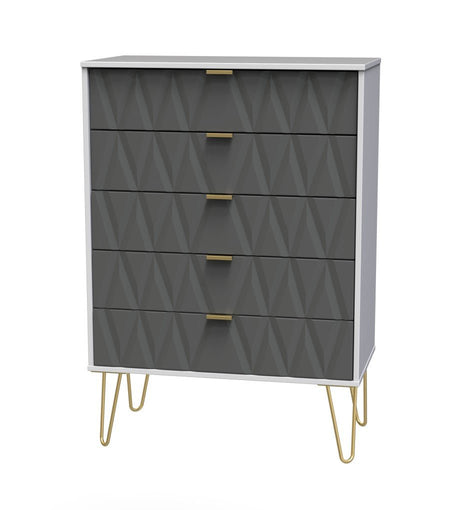 Diamond 5 Drawer Chest with Gold Hairpin Legs - Welcome Furniture