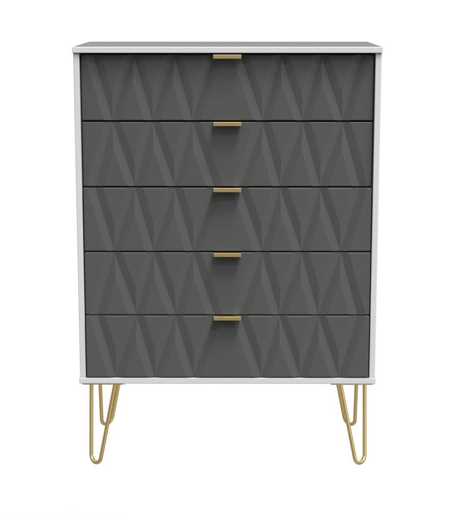 Diamond 5 Drawer Chest with Gold Hairpin Legs - Welcome Furniture