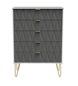 Diamond 5 Drawer Chest with Gold Hairpin Legs - Welcome Furniture