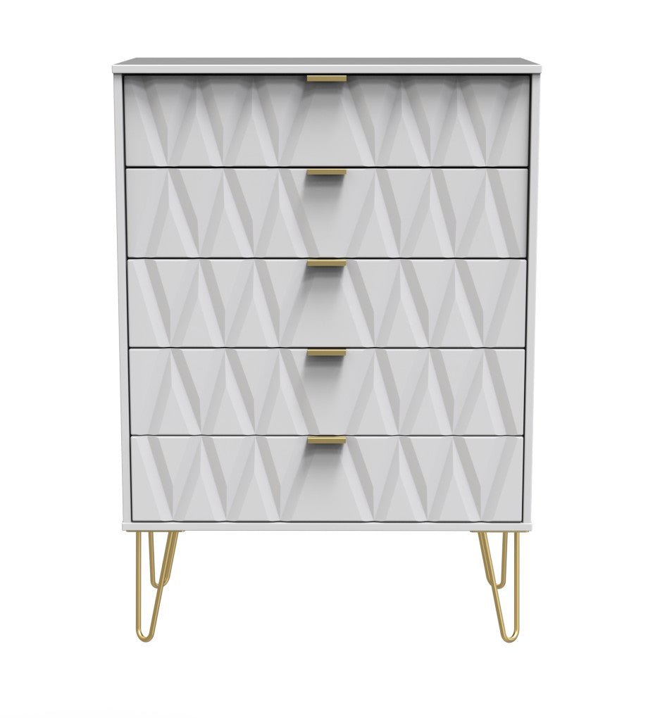 Diamond 5 Drawer Chest with Gold Hairpin Legs - Welcome Furniture