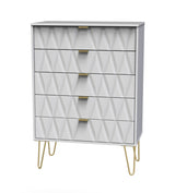 Diamond 5 Drawer Chest with Gold Hairpin Legs - Welcome Furniture