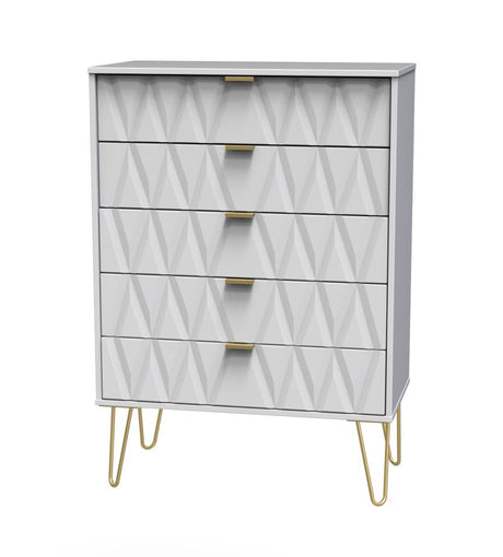 Diamond 5 Drawer Chest with Gold Hairpin Legs - Welcome Furniture