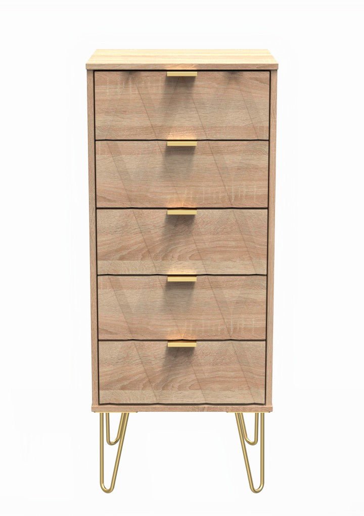 Diamond Narrow 5 Drawer Chest with Gold Hairpin Legs - Welcome Furniture