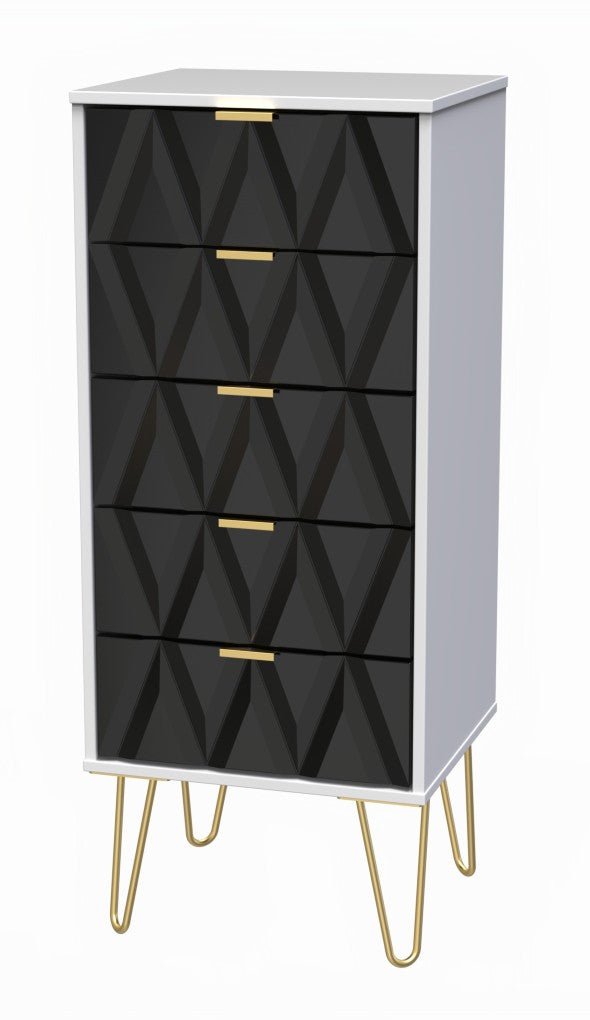 Diamond Narrow 5 Drawer Chest with Gold Hairpin Legs - Welcome Furniture