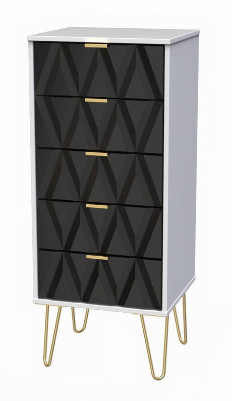 Diamond Narrow 5 Drawer Chest with Gold Hairpin Legs - Welcome Furniture