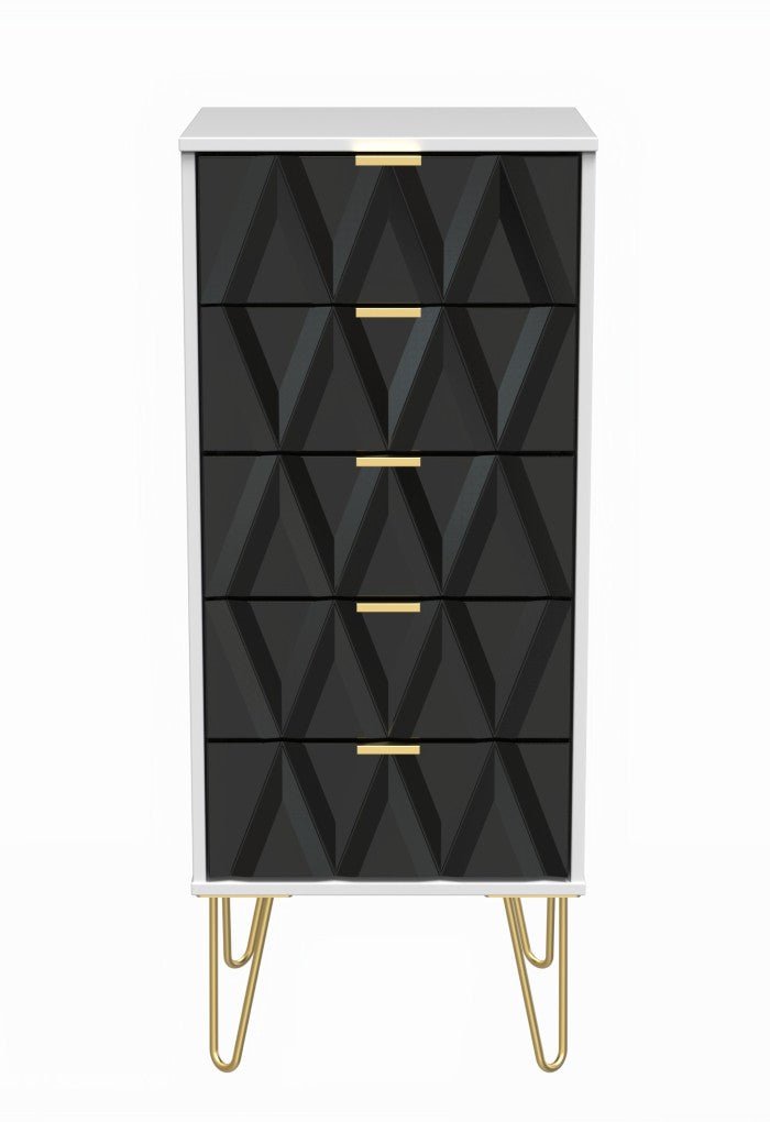 Diamond Narrow 5 Drawer Chest with Gold Hairpin Legs - Welcome Furniture
