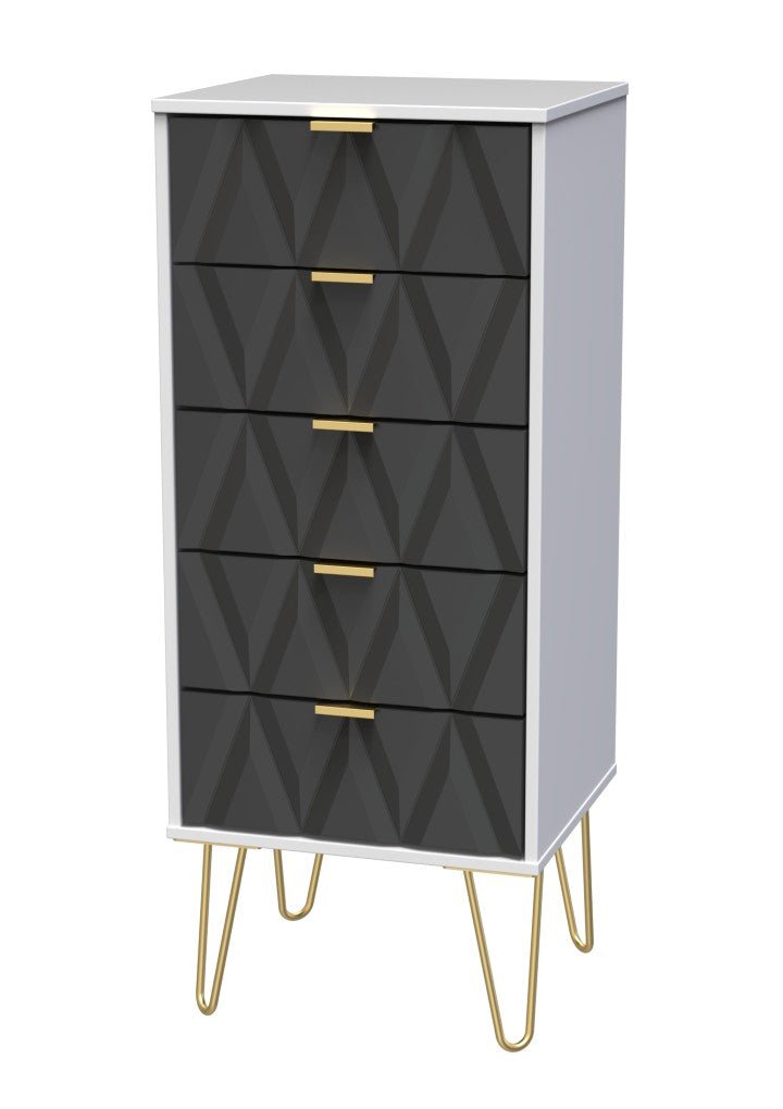 Diamond Narrow 5 Drawer Chest with Gold Hairpin Legs - Welcome Furniture