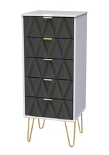 Diamond Narrow 5 Drawer Chest with Gold Hairpin Legs - Welcome Furniture