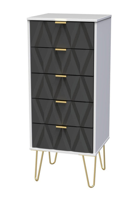 Diamond Narrow 5 Drawer Chest with Gold Hairpin Legs - Welcome Furniture