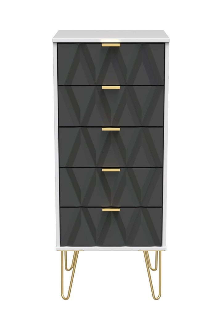 Diamond Narrow 5 Drawer Chest with Gold Hairpin Legs - Welcome Furniture