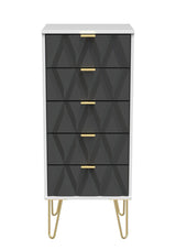 Diamond Narrow 5 Drawer Chest with Gold Hairpin Legs - Welcome Furniture