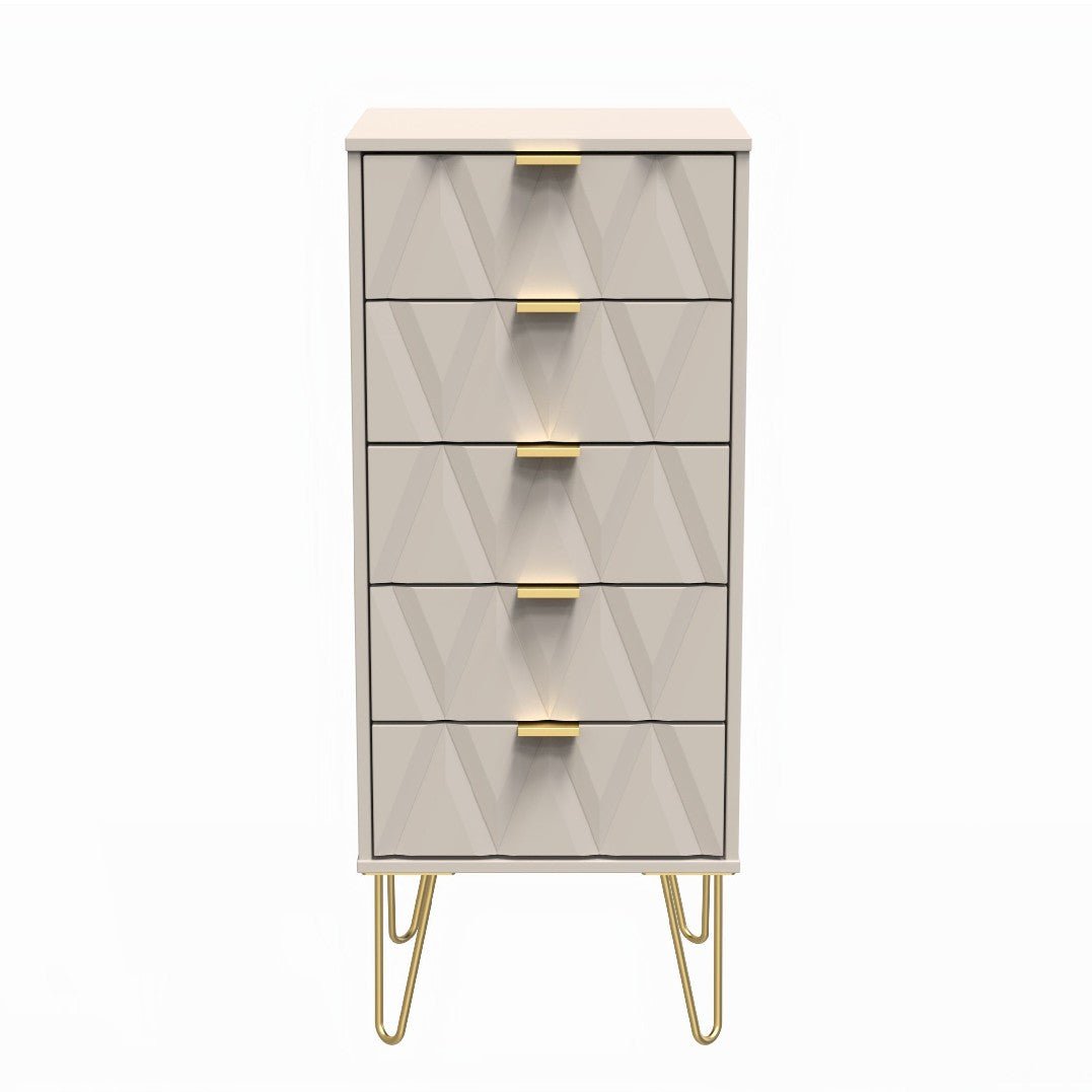 Diamond Narrow 5 Drawer Chest with Gold Hairpin Legs - Welcome Furniture