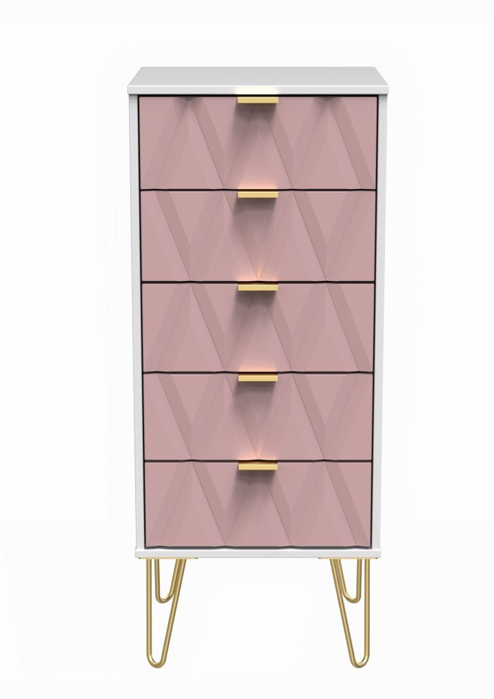 Diamond Narrow 5 Drawer Chest with Gold Hairpin Legs - Welcome Furniture